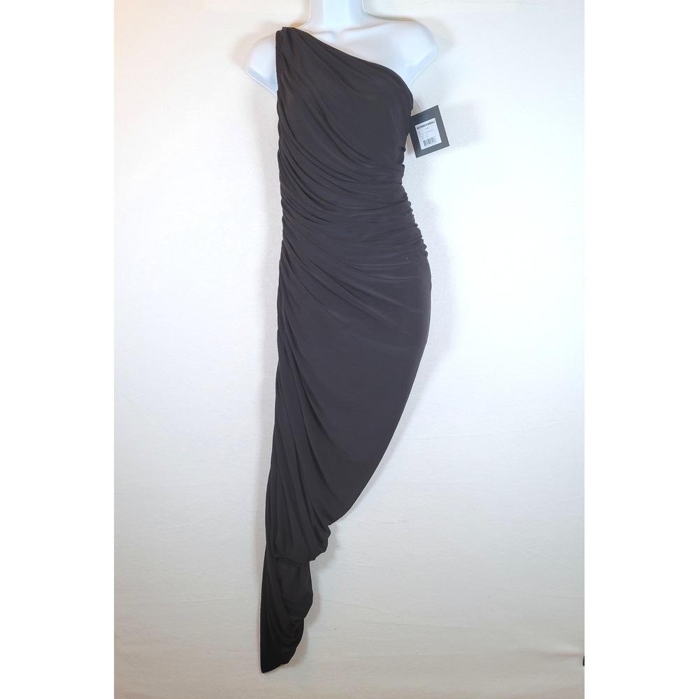 Norma Kamali Womens Diana Asymmetrical Ruched Midi Dress Size Medium Black Sexy